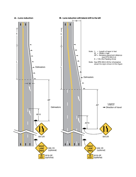 File:F03B-14 UPDATED Fig3B-14 ExamplesOfApplicationsOfLaneReductionTransitionMarkings.png