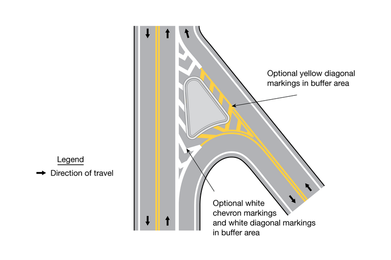 File:F03J-05 Fig3J-5 ExamplesOfOptionalChevron-DiagonalPavementMarkingsAtRaisedIsland.png