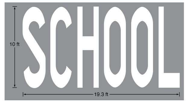 The dimensions of the word "SCHOOL" in this figure are shown as 19.3 feet wide by 10 feet high.