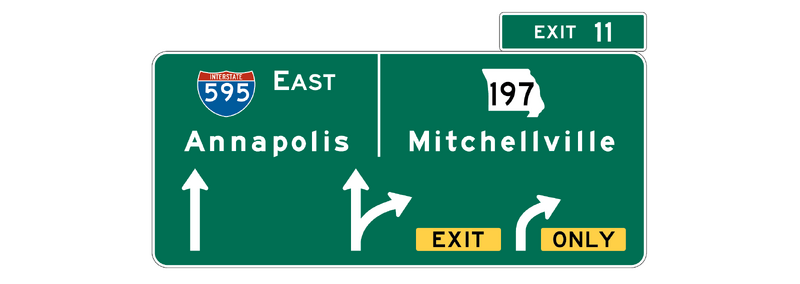 File:Figure 2E-35. Example of an Overhead Arrow-per-Lane Guide Sign for a Multi-Lane Exit with an Option Lane.png